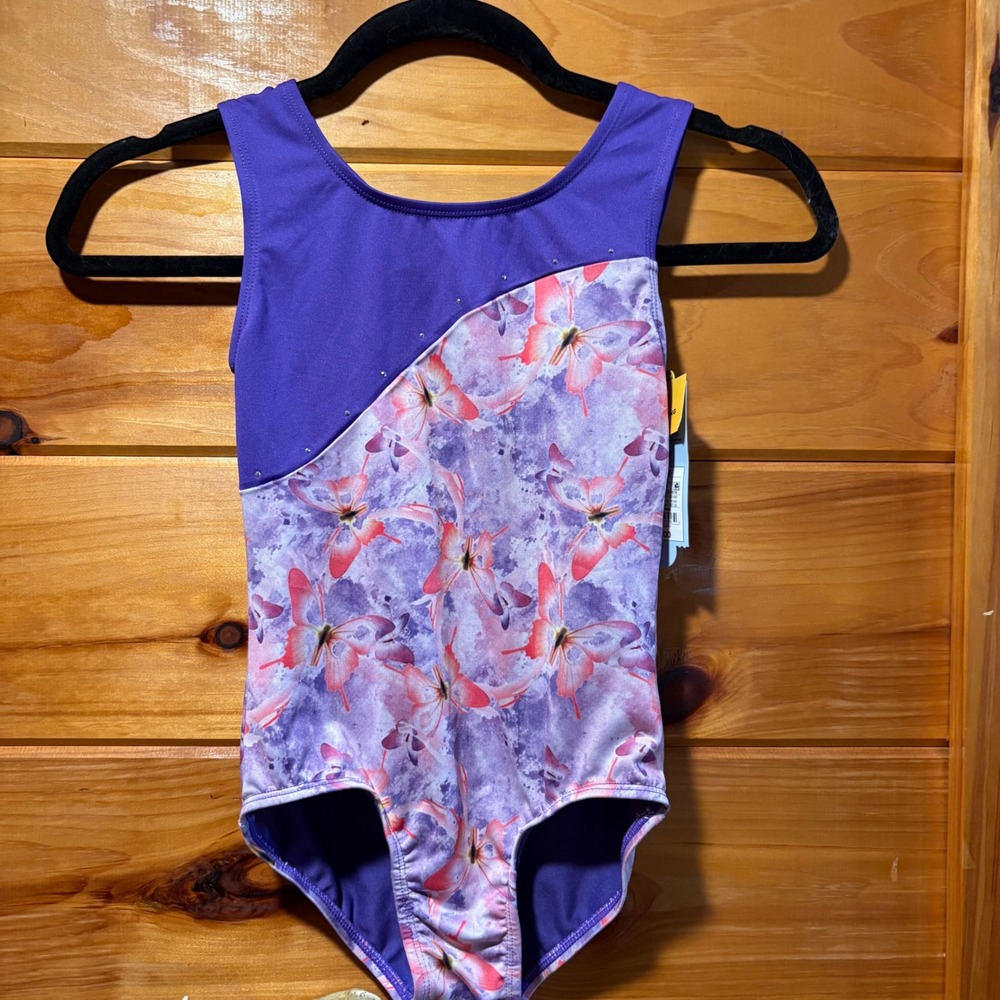 Cat & Jack Girls Purple Butterfly Sparkle Gymnastics Leotard Size M 8 NWT‎